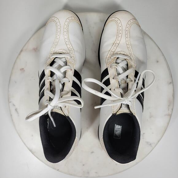 Adidas Traxion Spiked Golf Shoes Mens 8.5 White Black Leather Lace Up Oxford - Picture 5 of 16